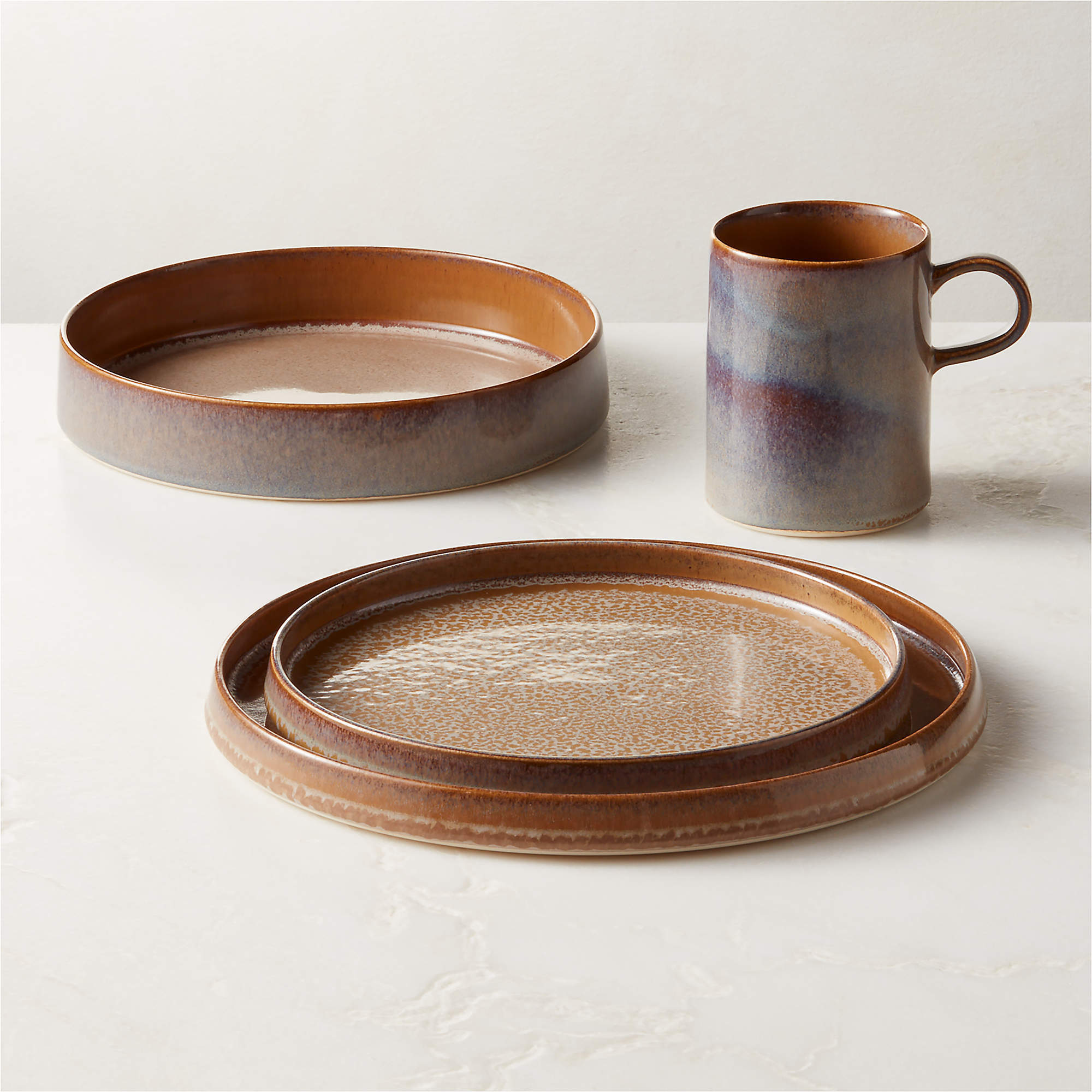 Prado 4-Piece Tan Dinnerware Set with Pasta Bowl with Reactive Glaze